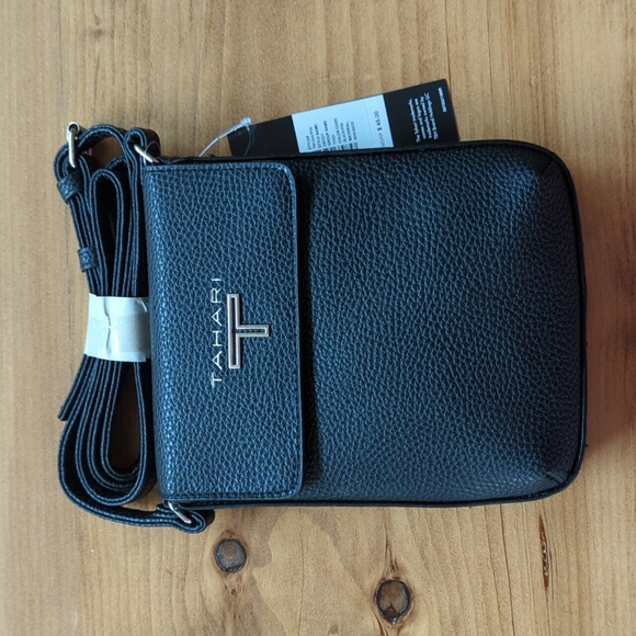 BNWT Vintage Black Tahari Crossbody Vegan Leather Purse - Picture 2 of 8